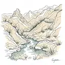 van gogh style mountains/creek tattoo design idea