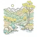 van gogh style mountains/creek tattoo design idea