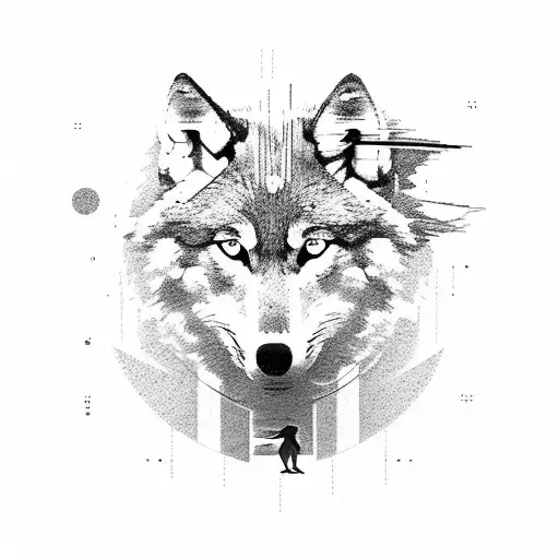 A programming code integrated into a vinyl record, with a wolf and a car racing on it tattoo design idea