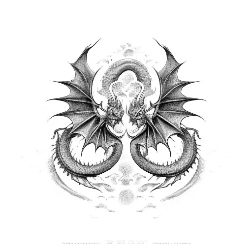 Twin Dragons circling each other, one is black and one is white tattoo design idea