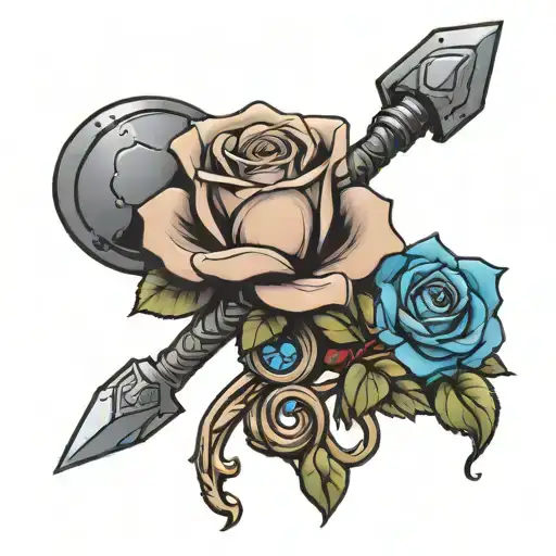 thor hammer and blue rose tattoo design idea