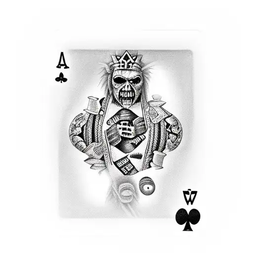 iron maiden inside of an ace of hearts playing card tattoo design idea