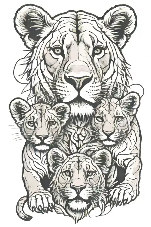 lioness with two cubs tattoo design idea