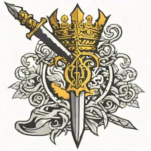 excalibur sword through a crown tattoo design idea