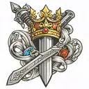 excalibur sword through a crown tattoo design idea