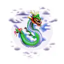 Chinese dragon with a sword doing a loop and in the middle a giant A made out of jems tattoo design idea