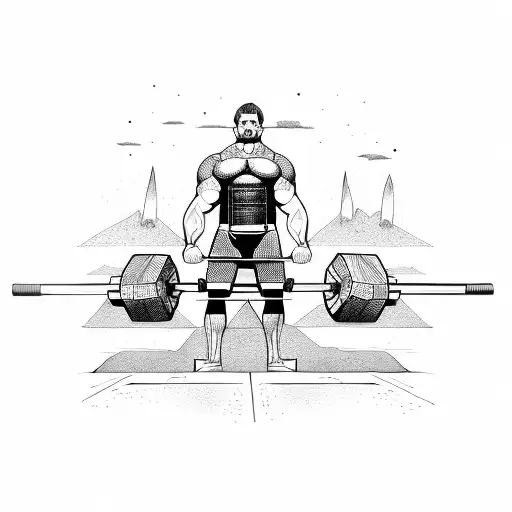 A powerful deadlift stance with weight plates on the ground tattoo design idea