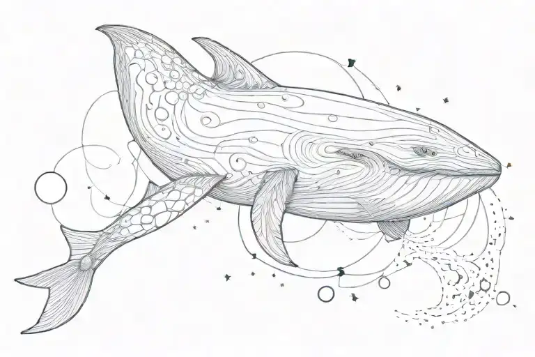 blue whale and moon phases tattoo design idea