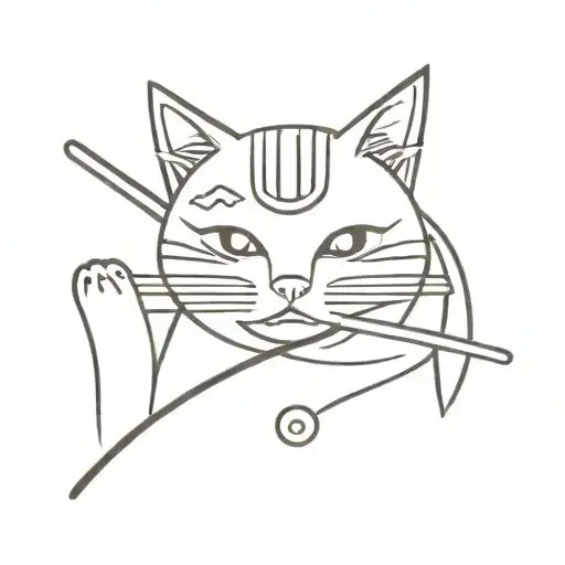 cute samurai cat tattoo design idea