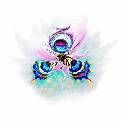 butterfly,peacock feather bumblebee  tattoo design idea