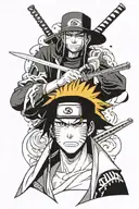 a sword from Bleach, a hat from Van Pees, a headband from Naruto tattoo design idea