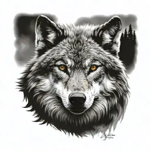 wolf protecting name incorporated tattoo design idea