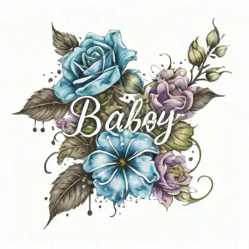 new baby boy name written underneath flowers inc splatter with smoke tattoo design idea
