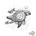 sea ​​creatures composition with turtle, whale, shark, jellyfish, fish and dolphin tattoo design idea