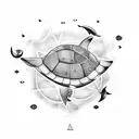 sea ​​creatures composition with turtle, whale, shark, jellyfish, fish and dolphin tattoo design idea