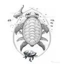 sea ​​creatures composition with turtle, whale, shark, jellyfish, fish and dolphin tattoo design idea