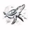 sea ​​creatures composition with turtle, whale, shark, jellyfish, fish and dolphin tattoo design idea