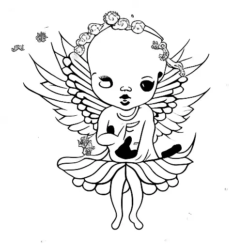 black baby angel cherubs  tattoo design idea