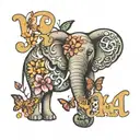 Word that spells Aleesha in cursive with and elephant and butterflies  tattoo design idea