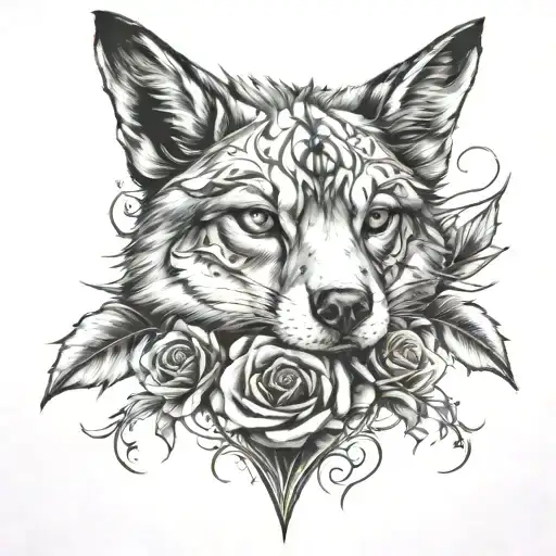 Wolfe and cross and rose tattoo design idea