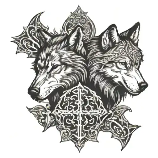 wolf and cross   tattoo design idea