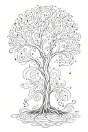Tree of Life surrounded with music notes flowing in a brush stroke style tattoo design idea