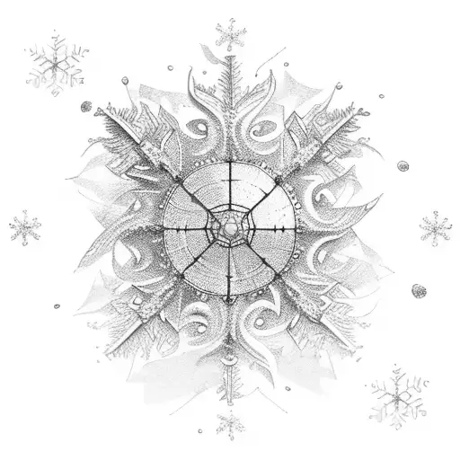 A ship navigating through a sea of snowflakes tattoo design idea
