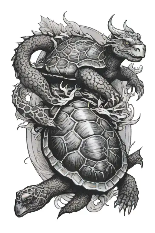 turtle and dragon surrounded tattoo design idea