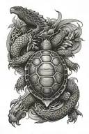 turtle and dragon surrounded tattoo design idea