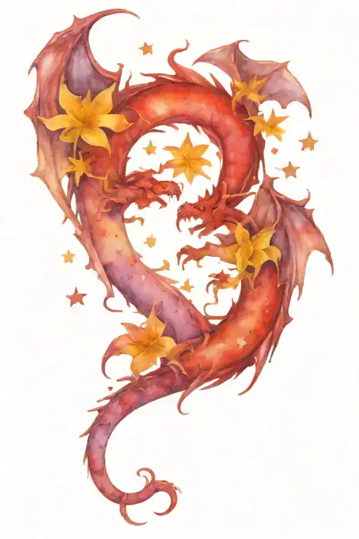 dragon book flowers redwine moon stars paw horde sign from world tattoo design idea