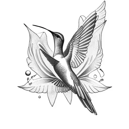 A graceful hummingbird perched on the Greek goddess Nike's hand, with the number 19 incorporated in the background tattoo design idea