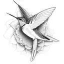 A graceful hummingbird perched on the Greek goddess Nike's hand, with the number 19 incorporated in the background tattoo design idea