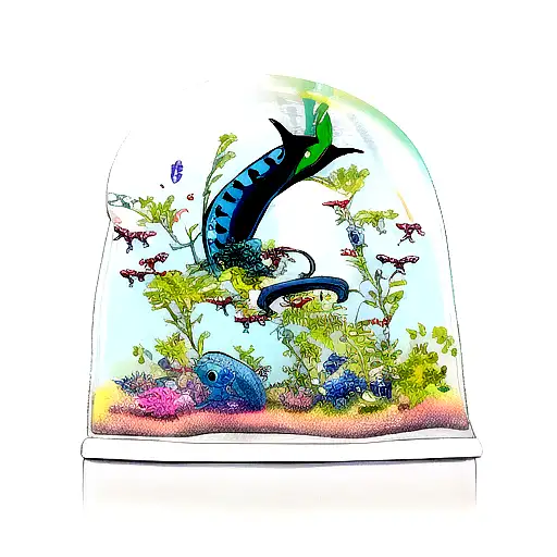 Tattoo: Happy alien mesmerized by alien aquarium." tattoo design idea