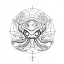 Tattoo: Happy alien mesmerized by alien aquarium." tattoo design idea