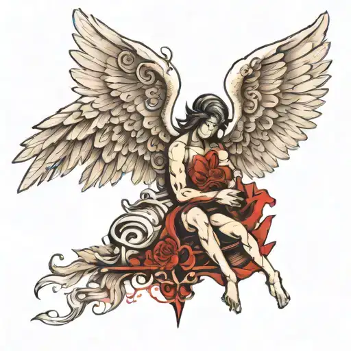 fallen angel and michael archangel tattoo design idea