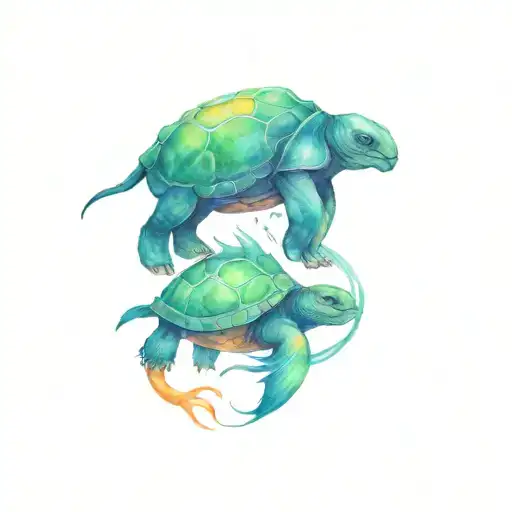 turtle zombie fighting elephant angler fish tattoo design idea