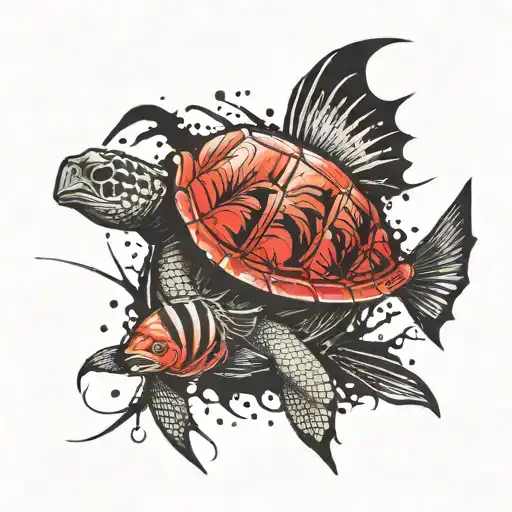 turtle zombie fighting elephant fish snail tattoo design idea