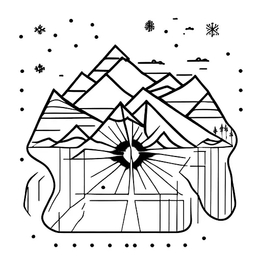 very minimal snowcapped mountains with a hike path tattoo design idea
