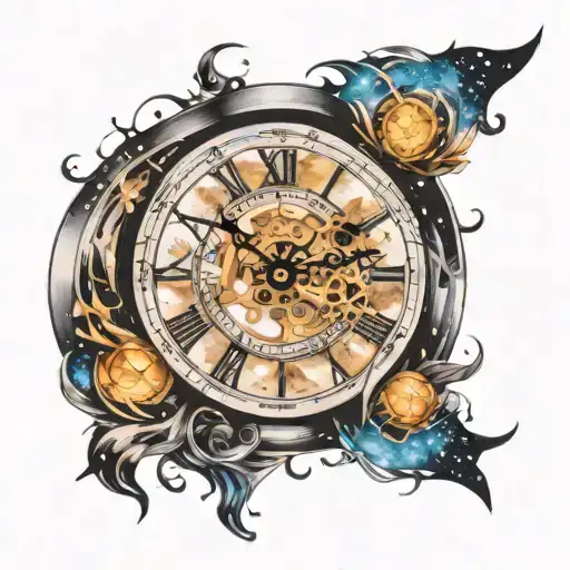 eternal clock  galaxy  tattoo design idea