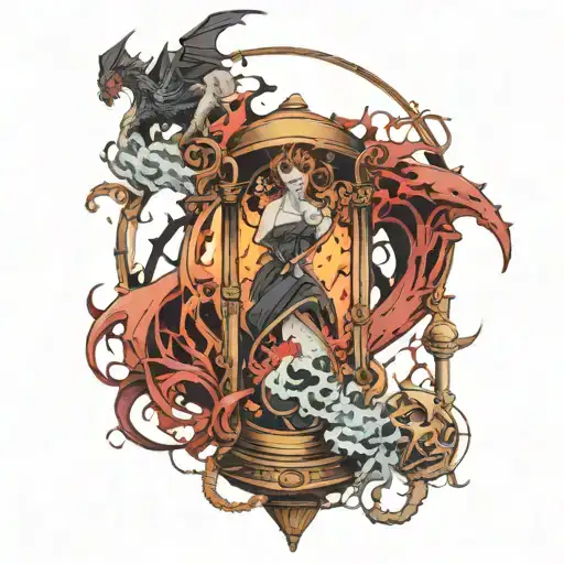 demons falling through eternal hourglass tattoo design idea