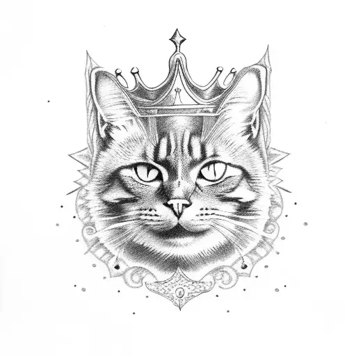 black angry cat with crown tattoo design idea