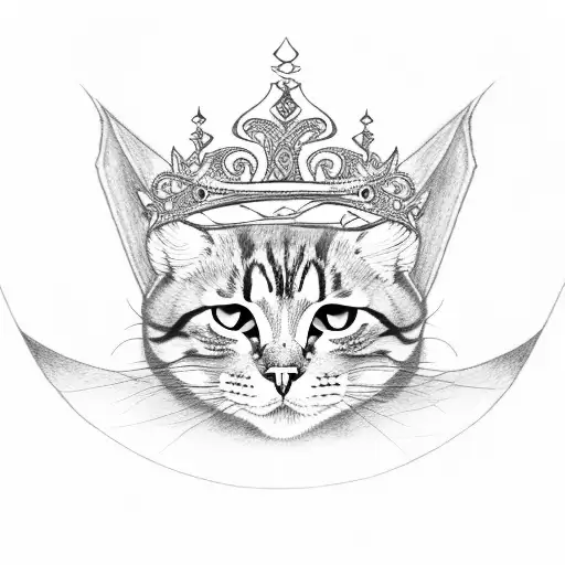 full body angry cat sideways wearing a crown  tattoo design idea