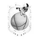 A mechanical engineer playing basketball with a dog-shaped basketball tattoo design idea