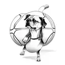 A mechanical engineer playing basketball with a dog-shaped basketball tattoo design idea