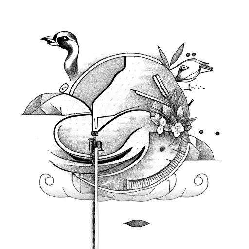 sewing machine, bird and flowers tattoo design idea
