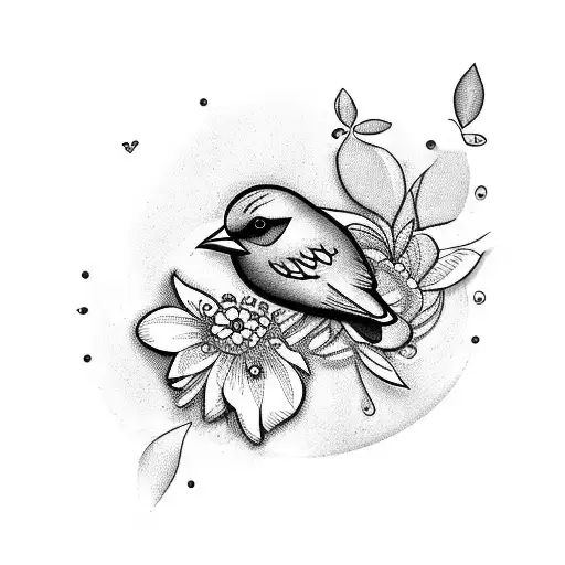 sewing machine with bird and flowers tattoo design idea