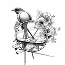 sewing machine, bird and flowers tattoo design idea