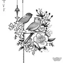 sewing machine, bird and flowers tattoo design idea