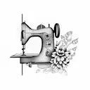 sewing machine, bird and flowers tattoo design idea