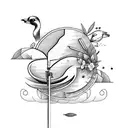 sewing machine, bird and flowers tattoo design idea